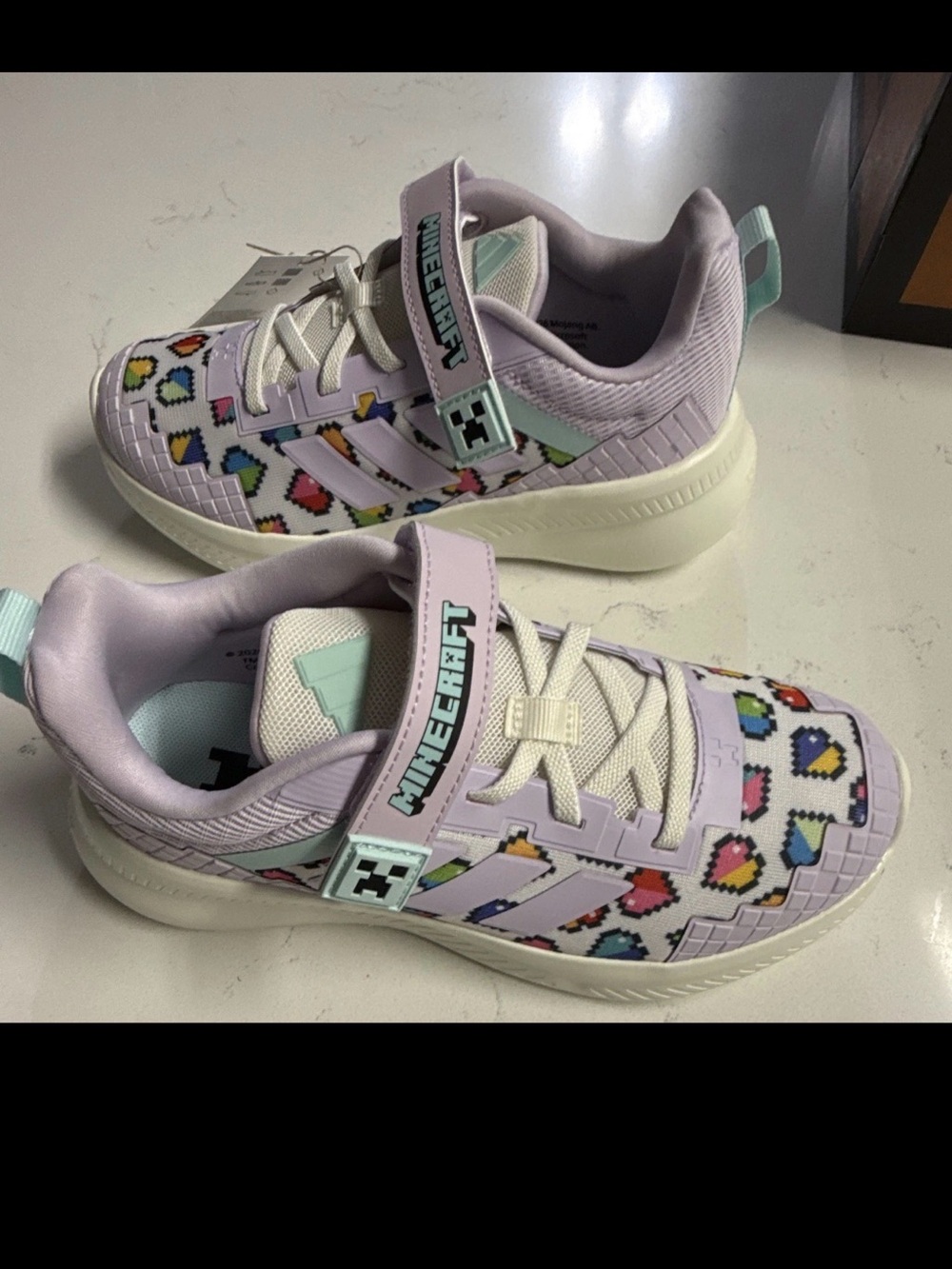 Adidas Minecraft FortaRun 4.0 Kids Lavender Purple Shoes JR1950 Size 2Y